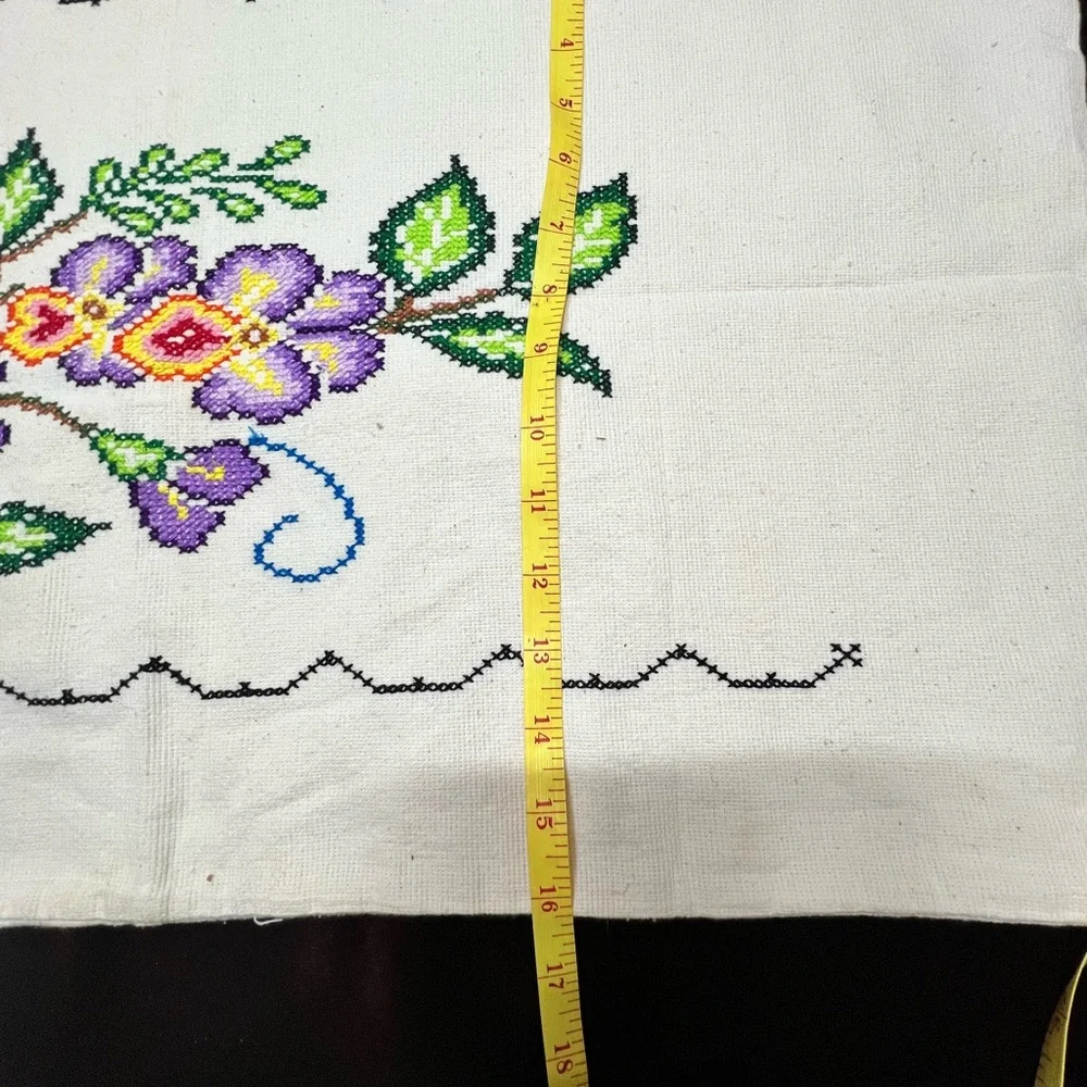 Vintage hand Floral Embroidered purple bearded iris pillow case cotton linen‎